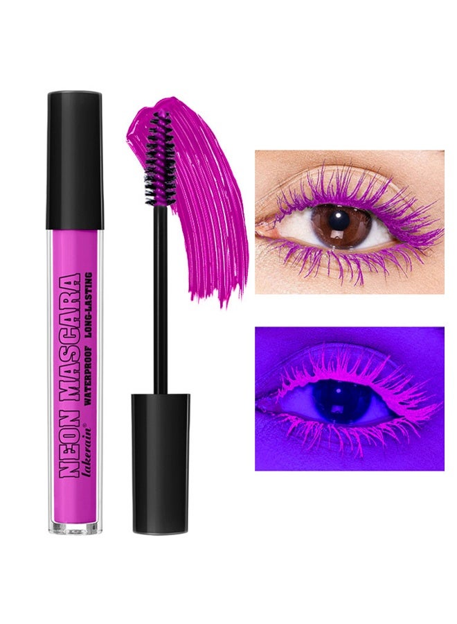 lakerain Neon Mascara, Waterproof Long-Lasting, Colorful Waterproof Fluorescent Mascara for Eyelashes Long lasting Charming Voluminous Mascara #3 Purple - Image 1
